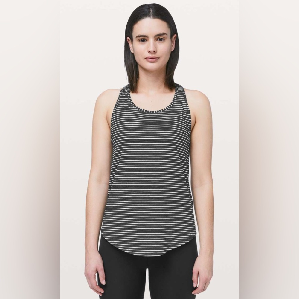 Lululemon Love Tank Pleated Pima Cotton Black White Size 4 Yoga Workout Running
